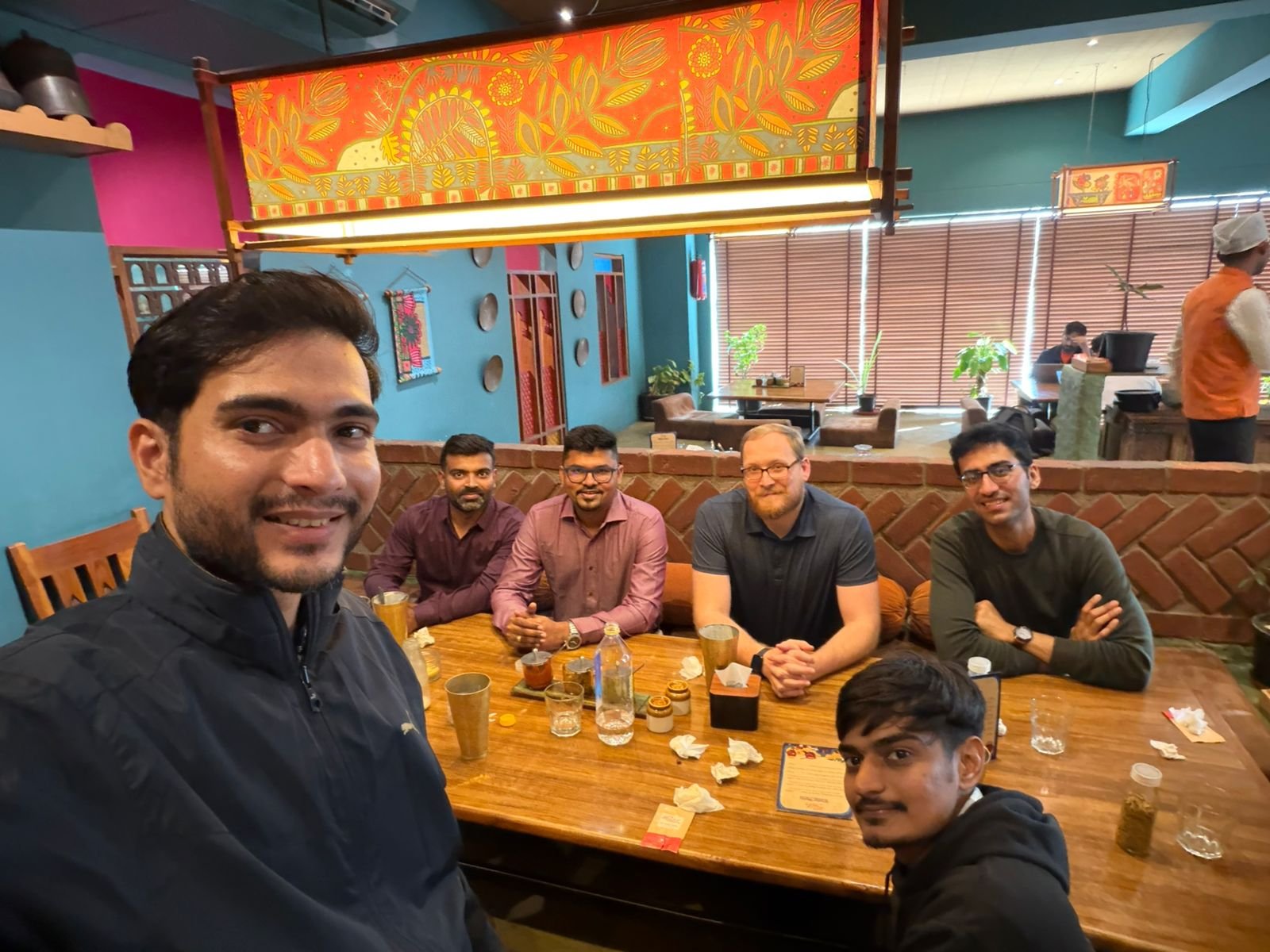 Lunch — full crew around the table